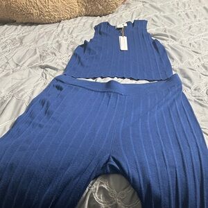 House of Harlow 1960 Ribbed Knit Crop Top & Wide-Leg Pants - Blue